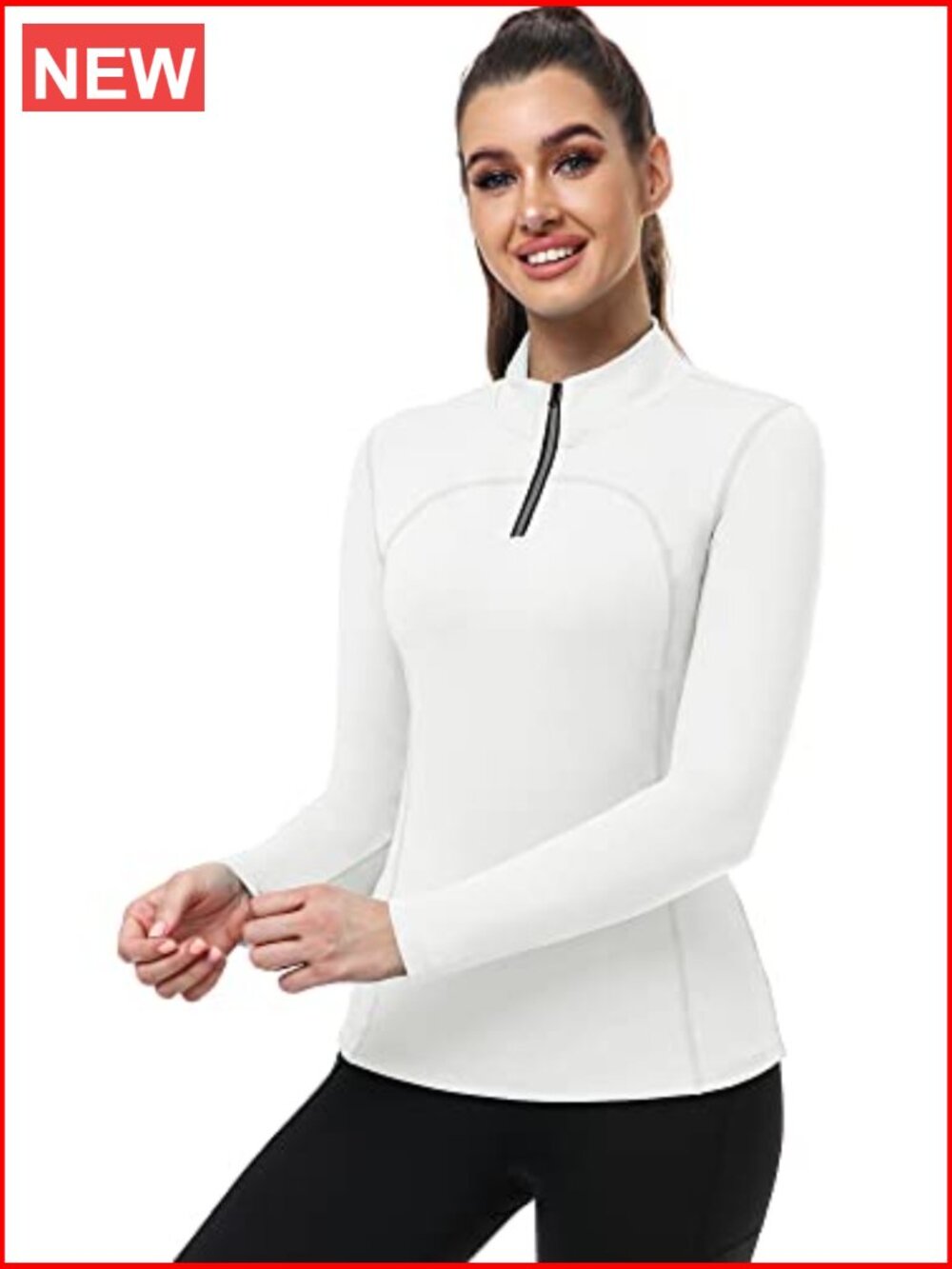 Compression Long Sleeve Half Zipper Running Shirt Polyester Spandex - Picture 3 of 7